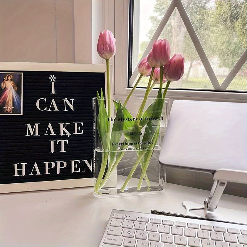 Book-Shaped Transparent Acrylic Vase – Cute Shelf Decor