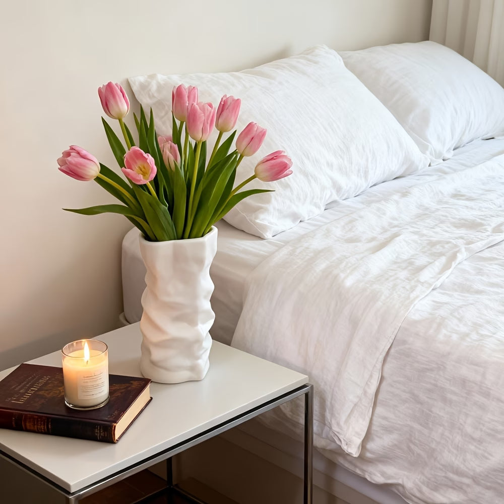 White Textured Ceramic Vase – Nordic Style