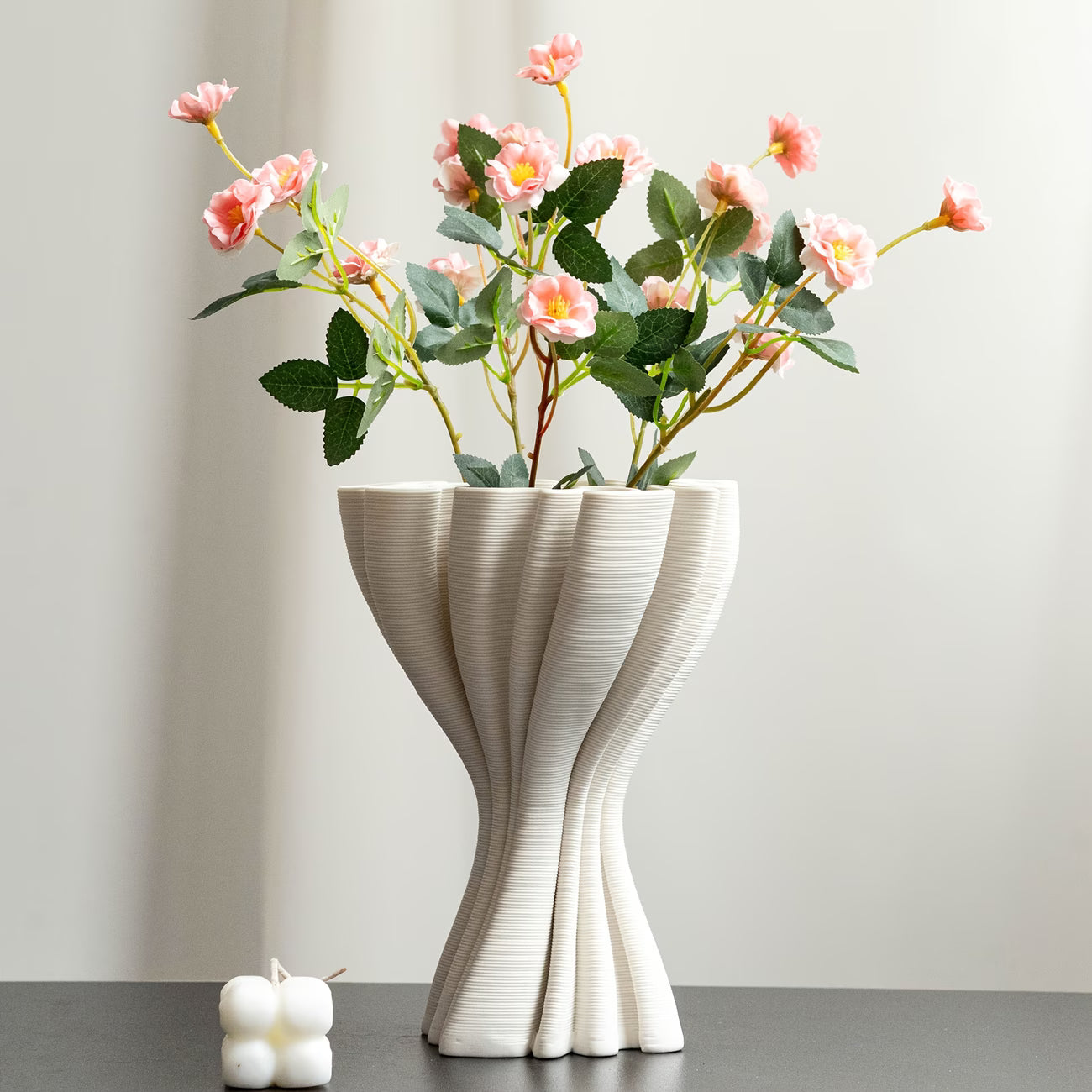Vintage White Ceramic Vase - Minimalist Floral Display