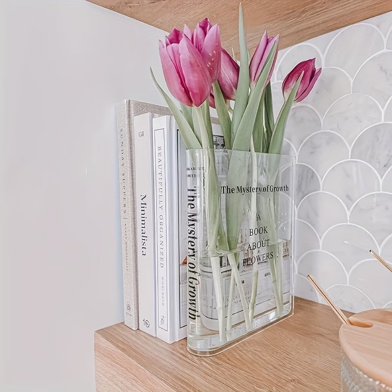 Book-Shaped Transparent Acrylic Vase – Cute Shelf Decor