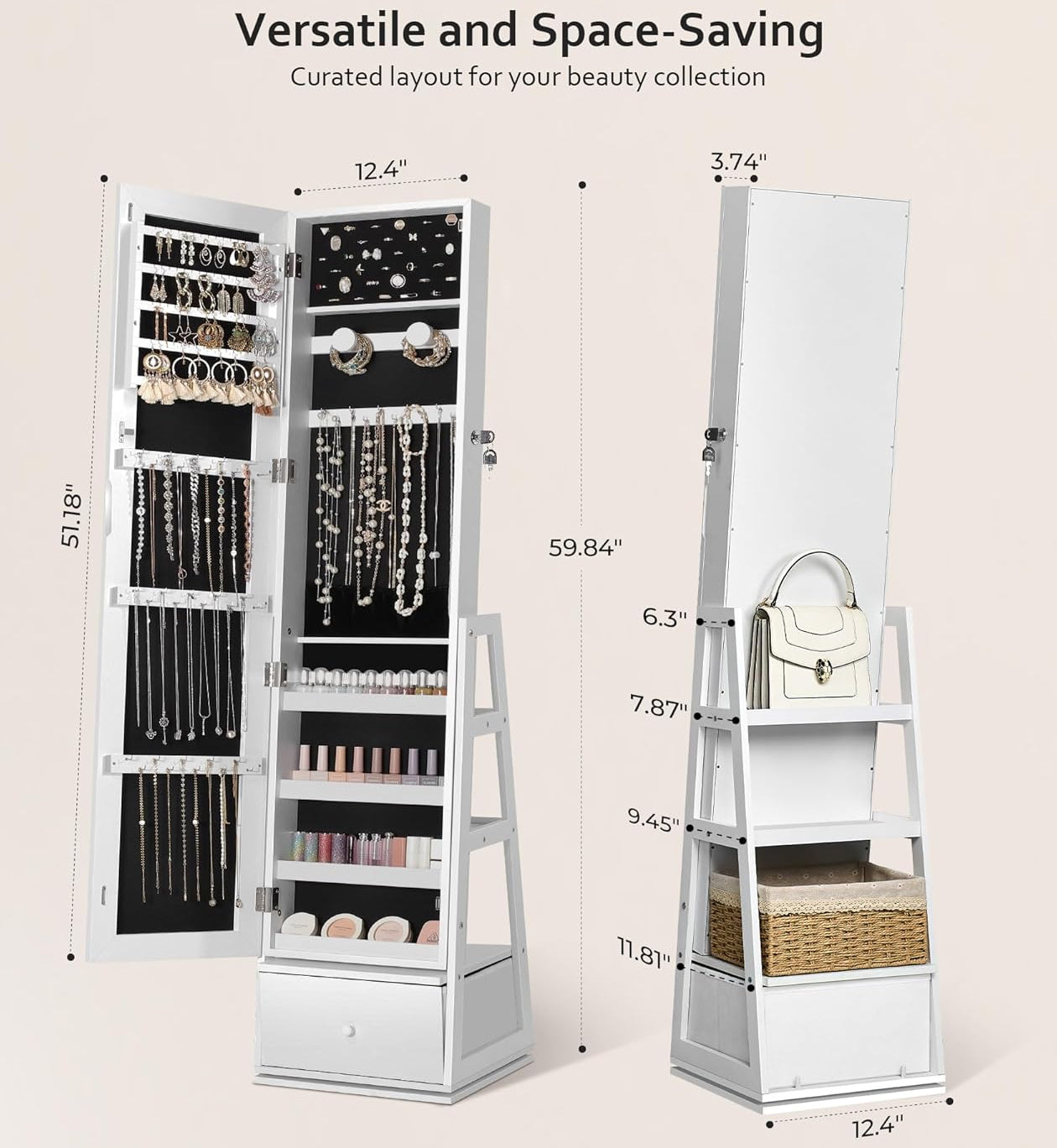 Nicetree Mirror Rotating Jewelry Cabinet