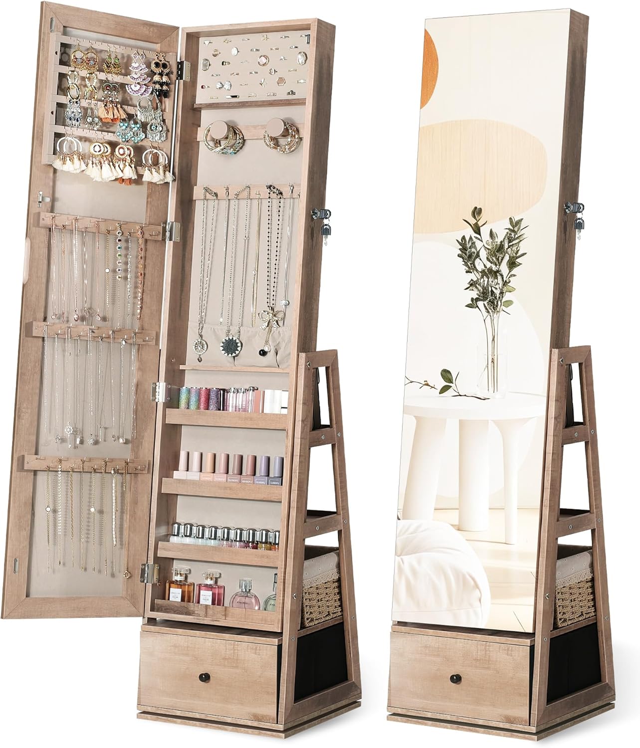 Nicetree Mirror Rotating Jewelry Cabinet