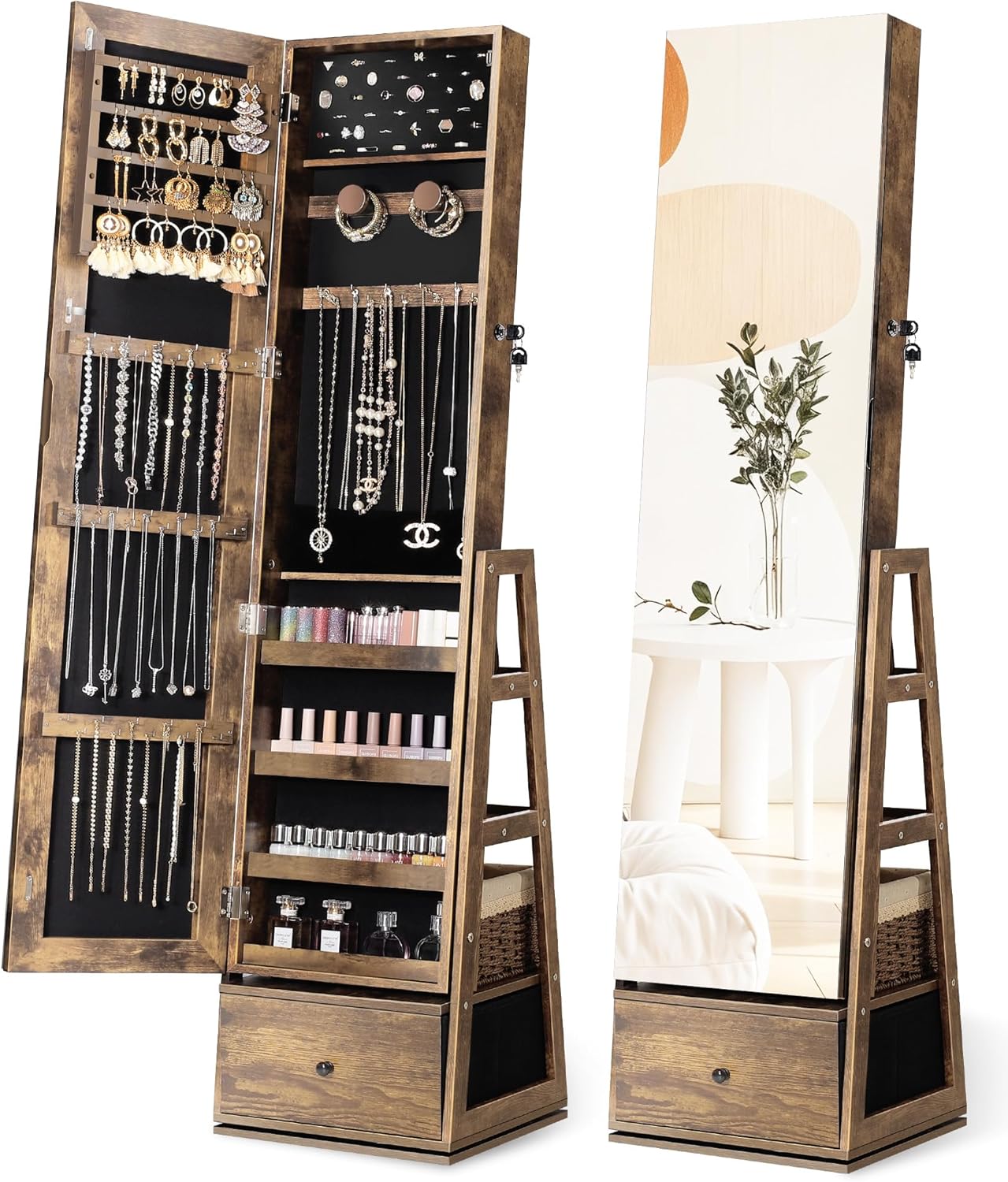 Nicetree Mirror Rotating Jewelry Cabinet