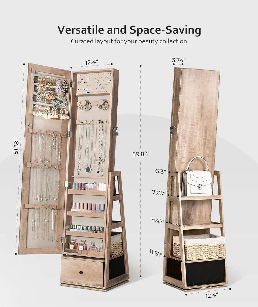 Nicetree Mirror Rotating Jewelry Cabinet