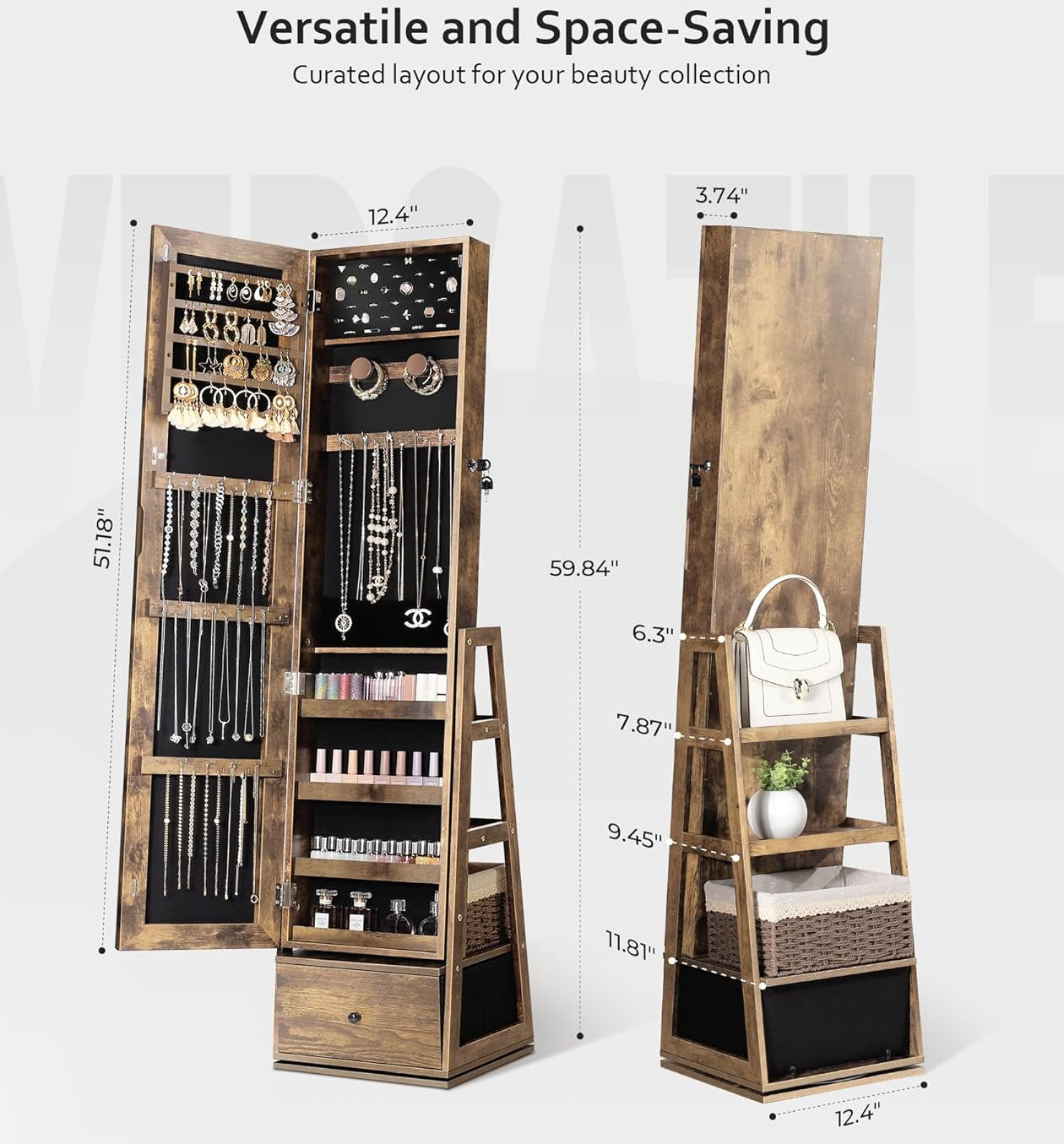 Nicetree Mirror Rotating Jewelry Cabinet