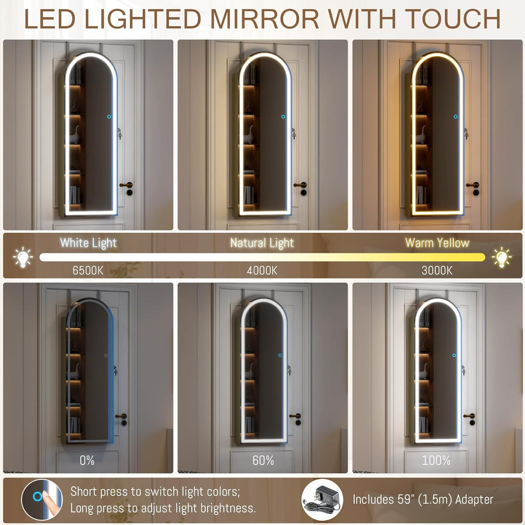 Lockable Arched Jewelry Mirror Cabinet with LED Lights