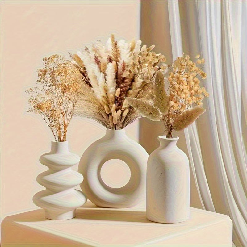 3pc Boho Ceramic Vases – White Sculptural Nordic Design