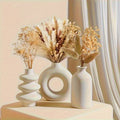 3pc Boho Ceramic Vases – White Sculptural Nordic Design