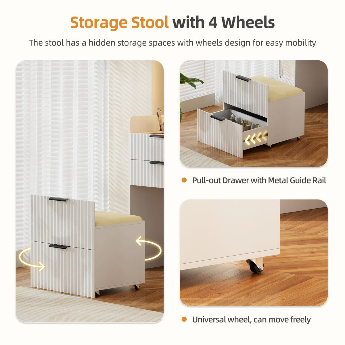 Compact Vanity Desk With Flip-up Led Mirror, Glass Drawer, And Hidden Stool Storage