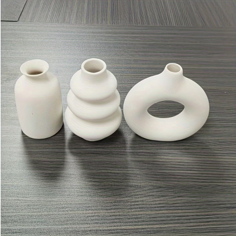 3pc Boho Ceramic Vases – White Sculptural Nordic Design